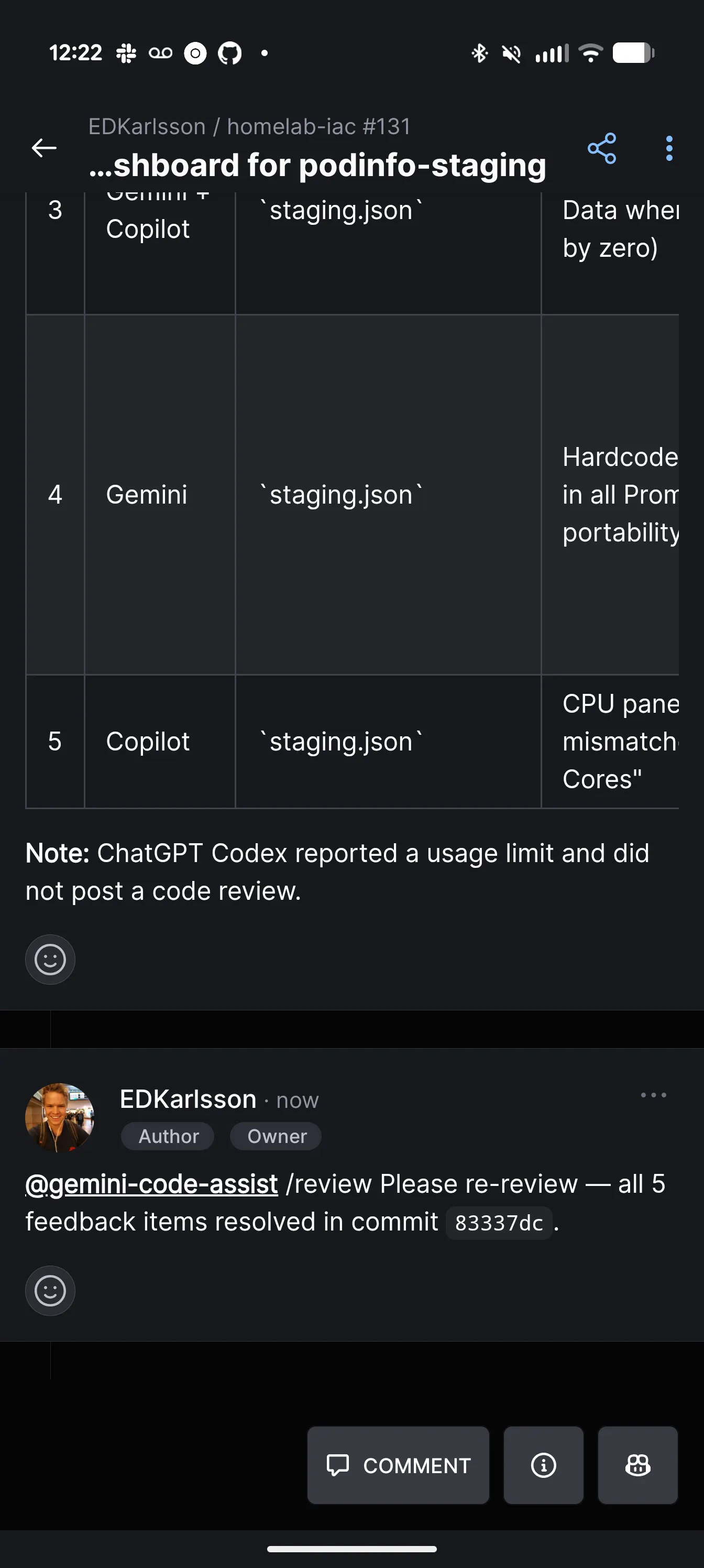 Re-review requested after all feedback items resolved. Codex hit its usage limit on this PR and didn’t post a review.